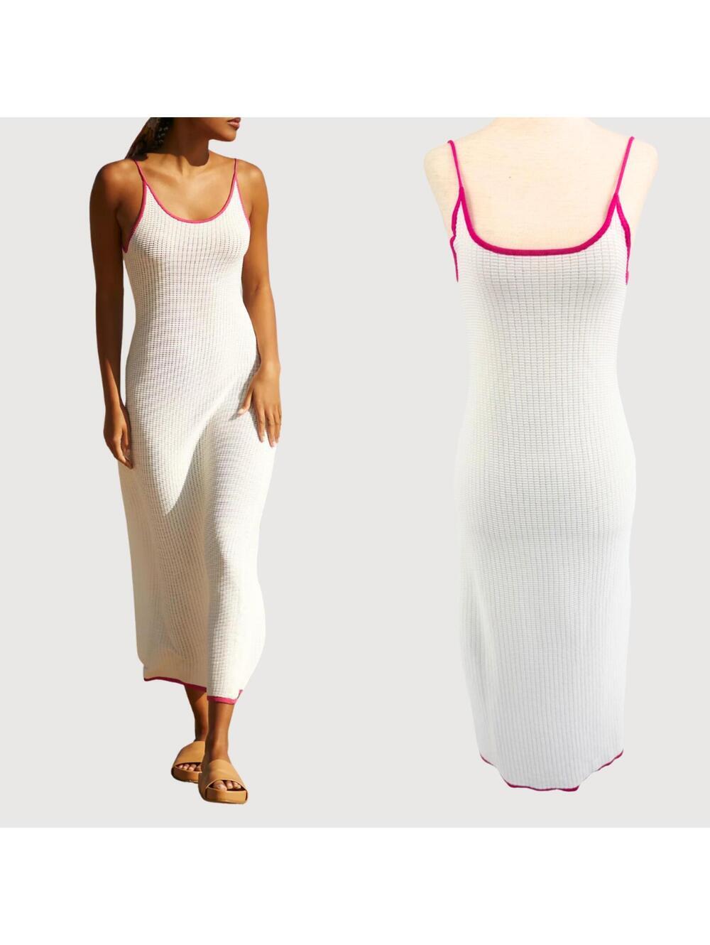 Solid & Striped Tina Ribbed Knit Midi Dress Ivory S